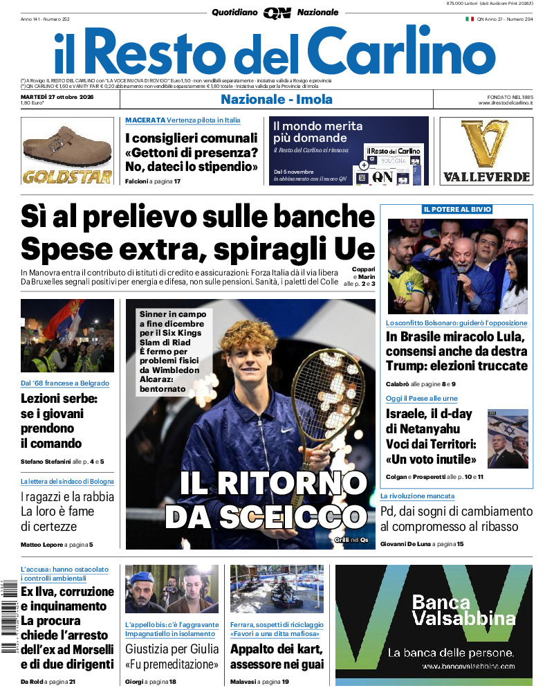 Prima-pagina-il resto del carlino-edizione-di-oggi-20261027